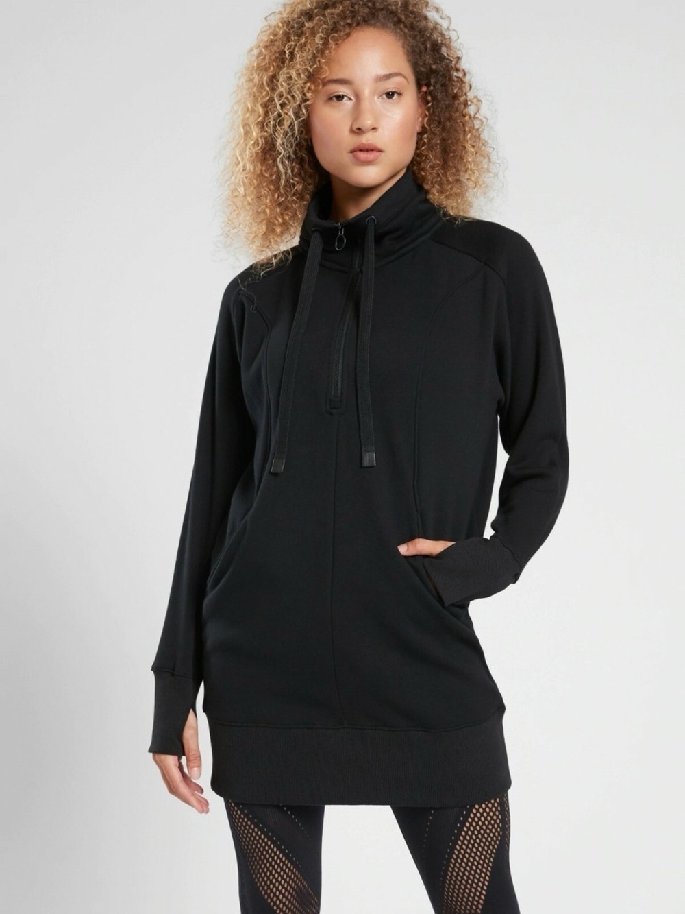 Athleta Cozy Karma black sweatshirt dress size medium thick heavy s/511527